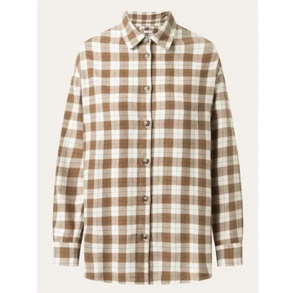 Alternativ bild 0 för KnowledgeCotton Apparel Flannel Boyfriend Fit Checked Shirt Beige Check