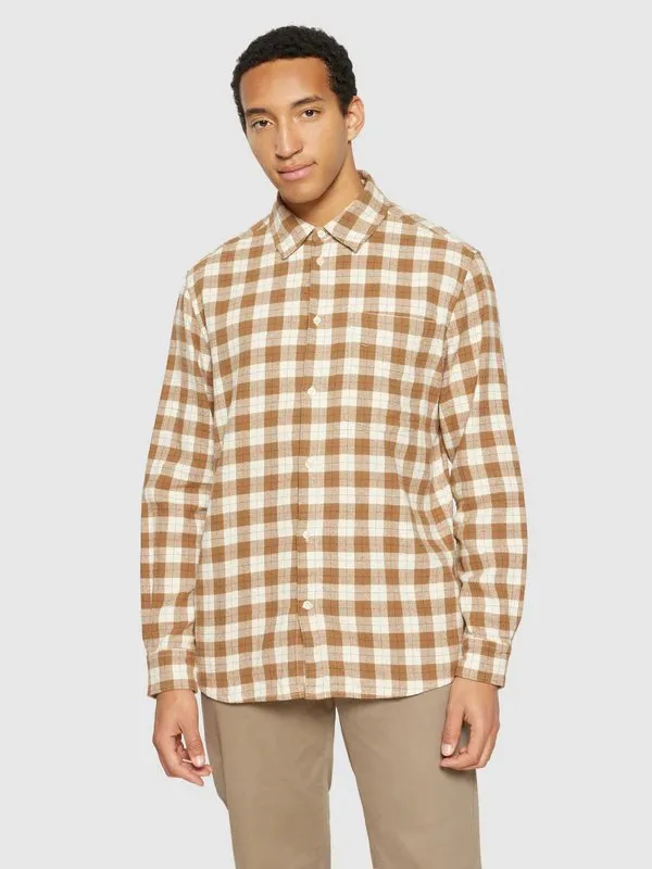 Bild 2 för KnowledgeCotton Apparel Loose Fit CheckeredShirt Beige Check