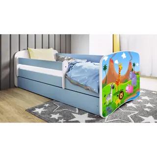 Produktfoto för Kocot Kids Barnsäng - Babydreams Blå - Safari Med Låda Och Madrass 180x80 Cm