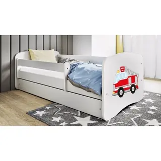 Produktfoto för Kocot Kids Barnsäng - Babydreams Vit - Fire Truck Med Låda Och Madrass 160x80 Cm
