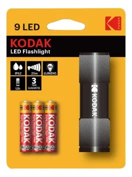 Produktfoto för Kodak 9 LED, Hand lommelygte, Sort, Aluminium, IP62, -10 - 60 °C, LED