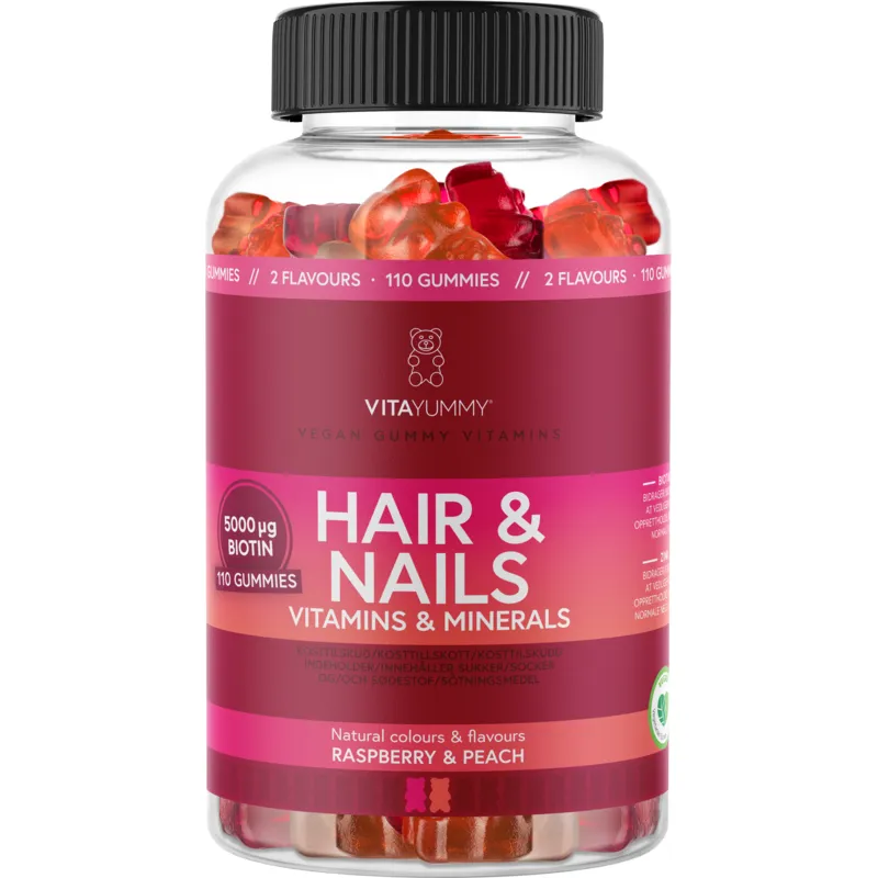 Bild 1 för Köp 2 få 30% | VitaYummy Hair & Nails Mix Raspberry & Peach 110 gummies