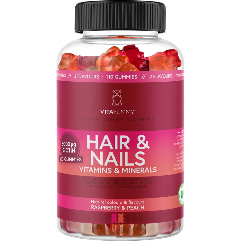 Bild 2 för Köp 2 få 30% | VitaYummy Hair & Nails Mix Raspberry & Peach 110 gummies