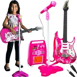 Produktfoto för Kruzzel Gitarr + mikrofon + förstärkare ros 22407