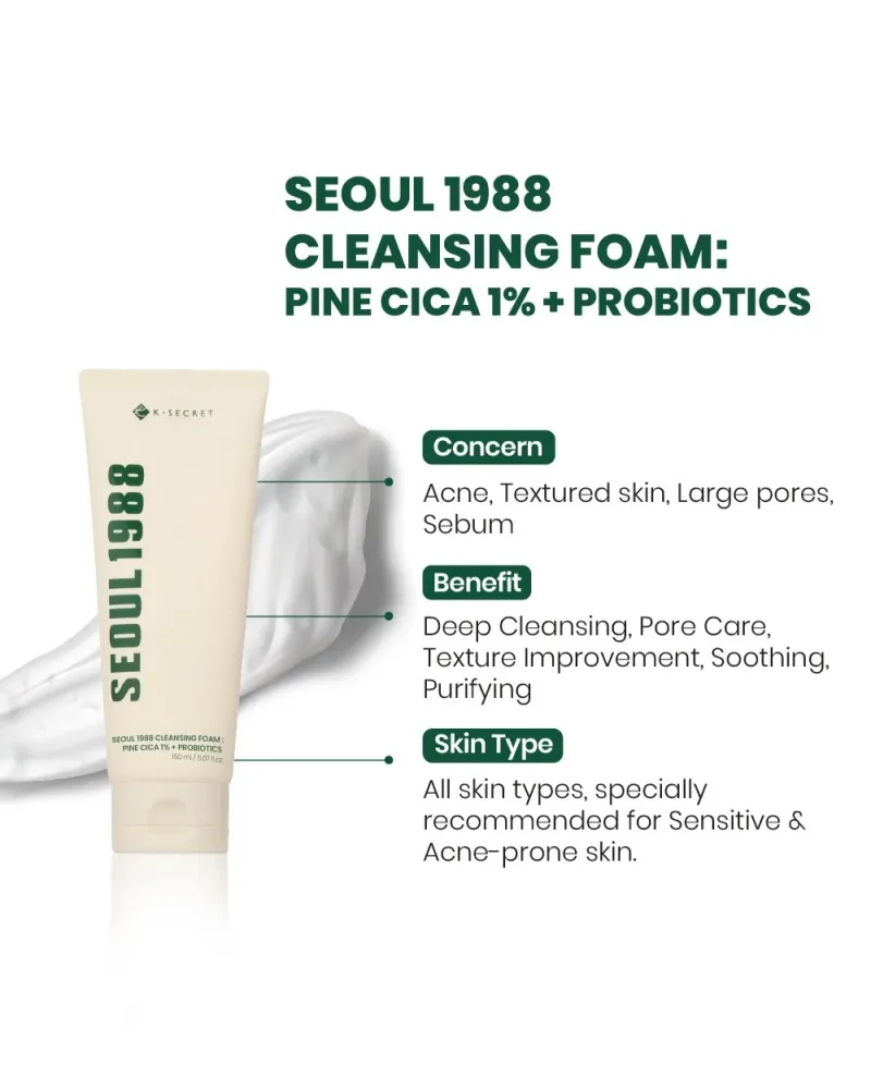 Bild 2 för KSECRET SEOUL 1988 Cleansing Foam: Pine Cica 1% + Probiotics 150ml
