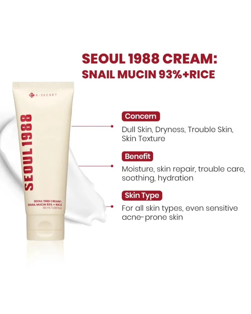 Bild 2 för KSECRET SEOUL 1988 Cream: Snail Mucin 93% + Rice 100 ml