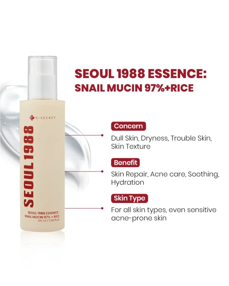 Bild 2 för KSECRET SEOUL 1988 Essence: Snail Mucin 97% + Rice 100 ml