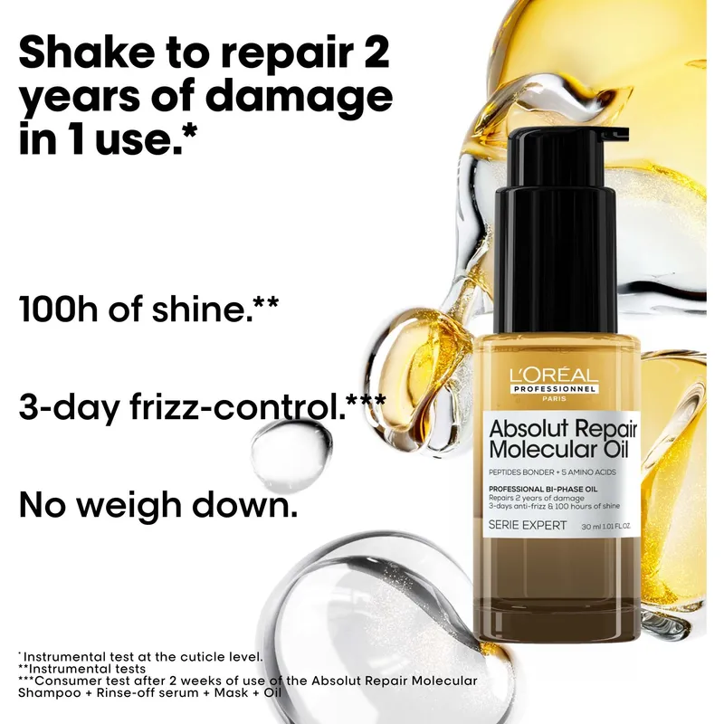 Bild 2 för L'Oréal Professionnel Absolut Repair Molecular Bi-phase Oil 30 ml