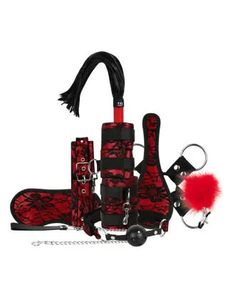 Produktfoto för Lace &amp; Leather Look 9-pcs Bondage Set