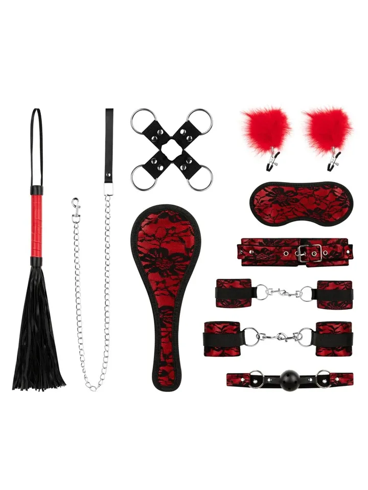 Bild 2 för Lace &amp; Leather Look 9-pcs Bondage Set