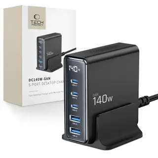 Produktfoto för Ładowarka Tech-Protect TECH-PROTECT DC140W-GAN 5-PORT DESKTOP CHARGER PD140W/QC3.0 BLACK