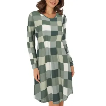Alternativ bild 0 för Lady Avenue Bamboo Nightdress Long Sleeve Grön/Rutig Medium Dam