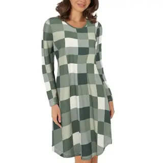 Produktfoto för Lady Avenue Bamboo Nightdress Long Sleeve Grön/Rutig Small Dam