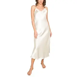 Produktfoto för Lady Avenue Pure Silk Long Nightgown With Lace Benvit silke Medium Dam
