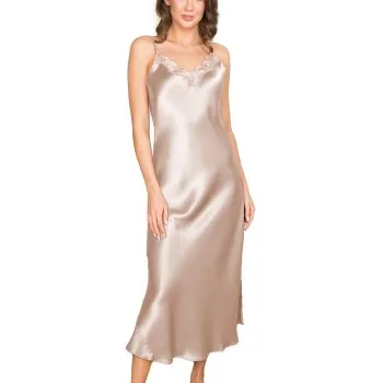 Alternativ bild 0 för Lady Avenue Pure Silk Long Nightgown With Lace Pärlvit silke X-Small Dam