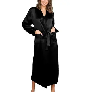 Produktfoto för Lady Avenue Pure Silk Long Robe Svart silke X-Small Dam