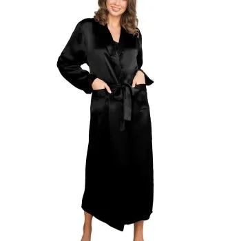 Alternativ bild 0 för Lady Avenue Pure Silk Long Robe Svart silke X-Small Dam