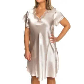 Produktfoto för Lady Avenue Pure Silk Nightgown With Lace Champagne silke X-Small Dam