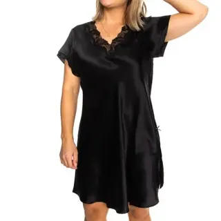 Produktfoto för Lady Avenue Pure Silk Nightgown With Lace Svart silke X-Small Dam