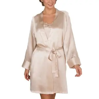Produktfoto för Lady Avenue Pure Silk Short Kimono Pärlvit silke X-Small Dam