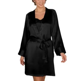 Produktfoto för Lady Avenue Pure Silk Short Kimono Svart silke X-Small Dam