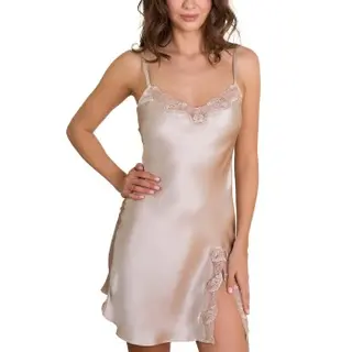 Produktfoto för Lady Avenue Pure Silk Slip With Lace Pärlvit silke XX-Large Dam