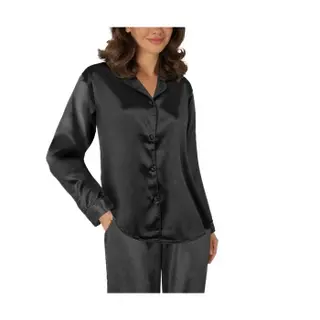 Produktfoto för Lady Avenue Satin Pyjama With Short Sleeves Svart silke X-Large Dam