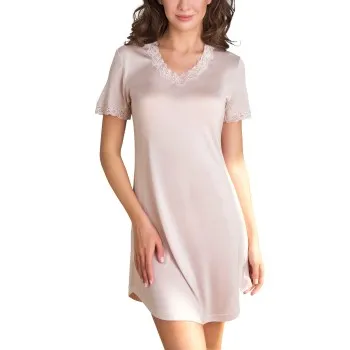Alternativ bild 0 för Lady Avenue Silk Jersey Nightgown Champagne silke X-Large Dam