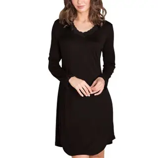 Produktfoto för Lady Avenue Silk Jersey Nightgown With Long Sleeve Svart silke Medium Dam