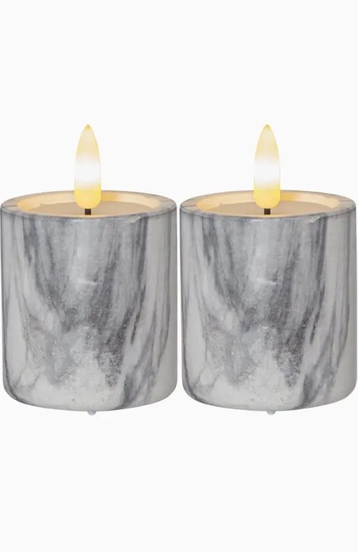 Alternativ bild 0 för LED Blockljus 2-pack Flamme (Marmor)