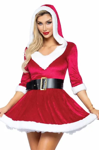 Bild 1 för Leg Avenue Mrs. Claus Hooded Dress S/M Rollspel & Maskerad