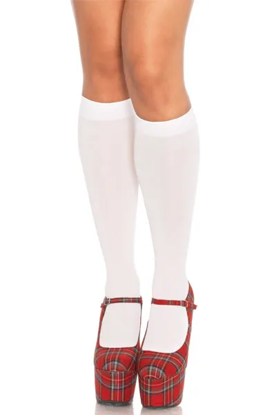 Bild 1 för Leg Avenue Nylon Knee Highs White O/S Strumpor