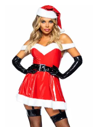 Produktfoto för Leg Avenue Vinyl Naughty Santa Dress M Rollspel & Maskerad