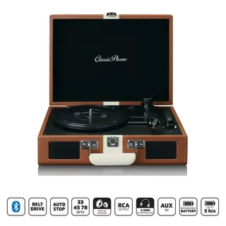 Produktfoto för Lenco Classic Phono TT-120 - Skivspelare - portabel - 2 x 2 Watt - vit, brun