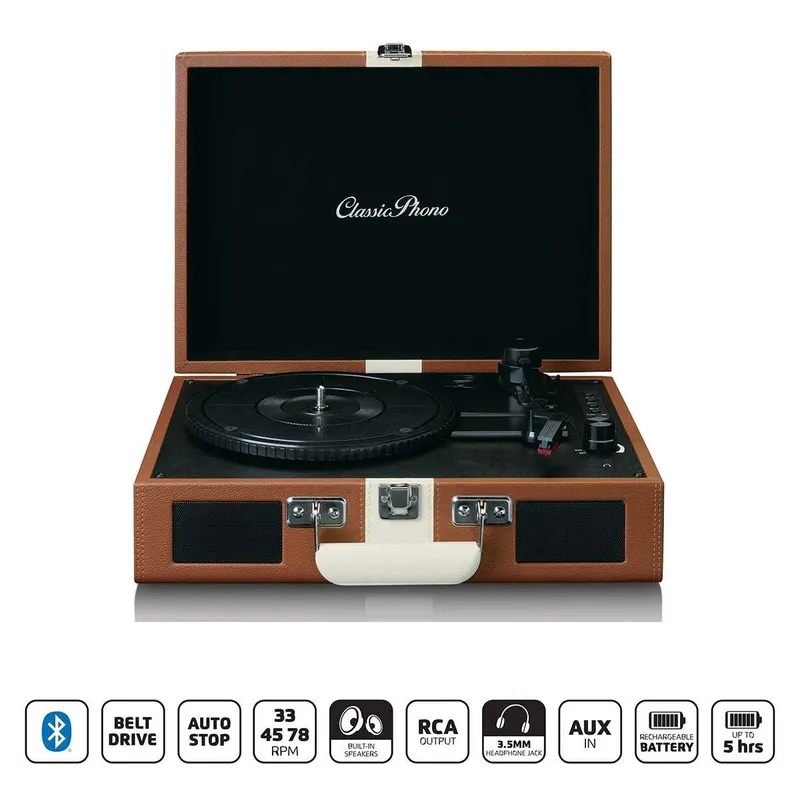 Bild 1 för Lenco Classic Phono TT-120 - Skivspelare - portabel - 2 x 2 Watt - vit, brun
