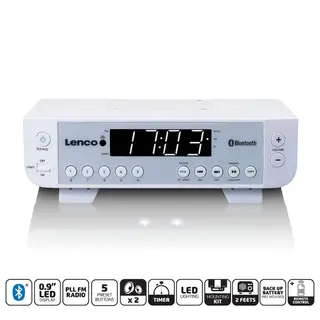 Produktfoto för Lenco KCR-100, Klockradio, Digital, FM, LED, 2,29 cm (0.9), 10 m