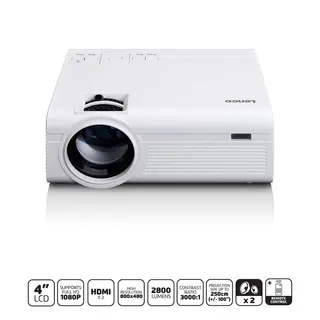 Produktfoto för Lenco LPJ-280WH, 2800 ANSI-lumen, LCD, 800x480, 3000:1, 939,8 - 2540 mm (37 - 100), 1 - 5 m