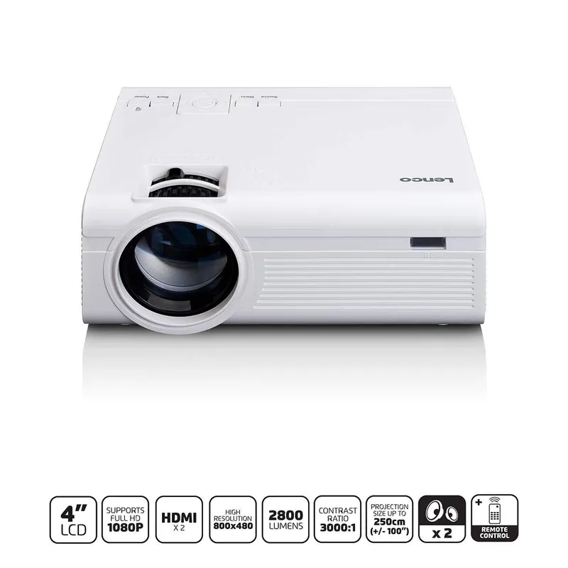 Bild 1 för Lenco LPJ-280WH, 2800 ANSI-lumen, LCD, 800x480, 3000:1, 939,8 - 2540 mm (37 - 100), 1 - 5 m