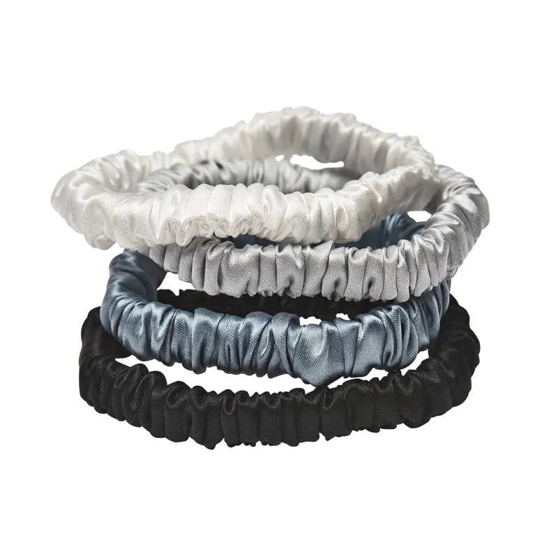 Bild 1 för Lenoites Mulberry Silk Skinny Scrunchies white, light grey, blue, black