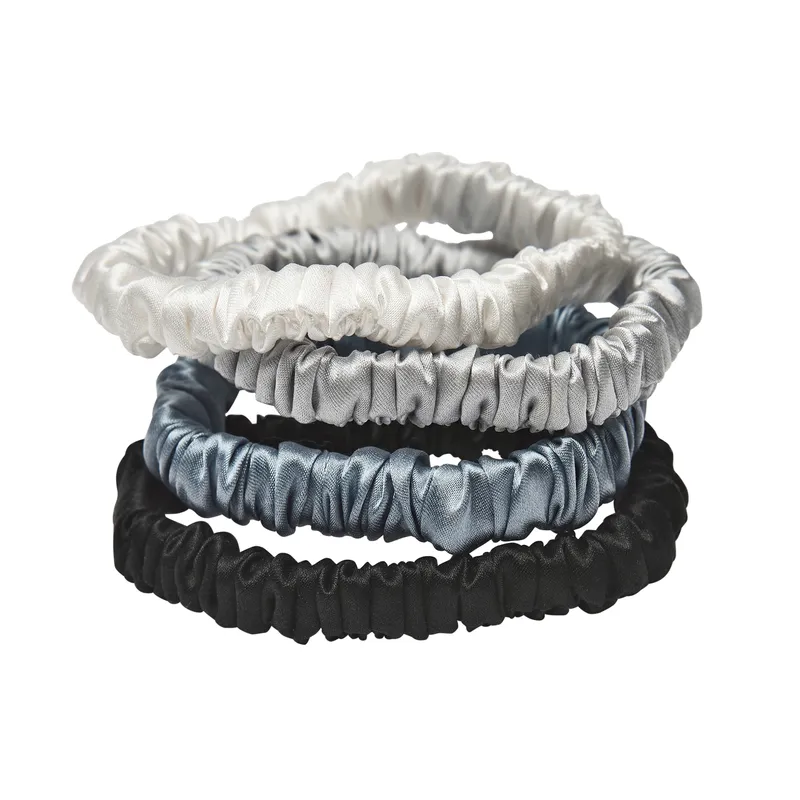 Bild 2 för Lenoites Mulberry Silk Skinny Scrunchies white, light grey, blue, black