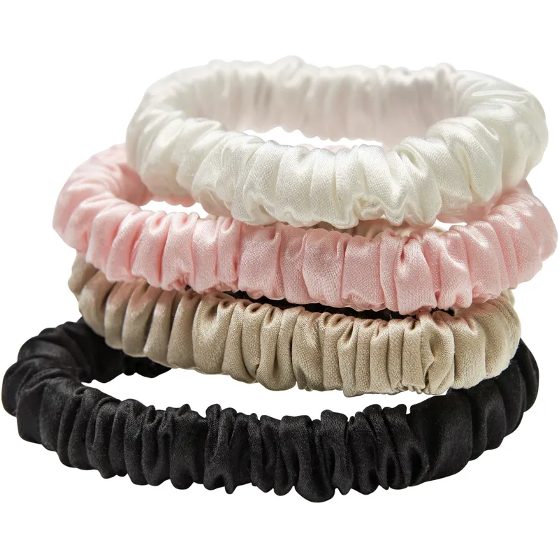 Bild 1 för Lenoites Mulberry Silk Skinny Scrunchies white, pink, beige, black