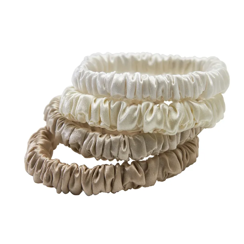 Bild 2 för Lenoites Smala Scrunchies vit, krämvit, beige, ljusbrun