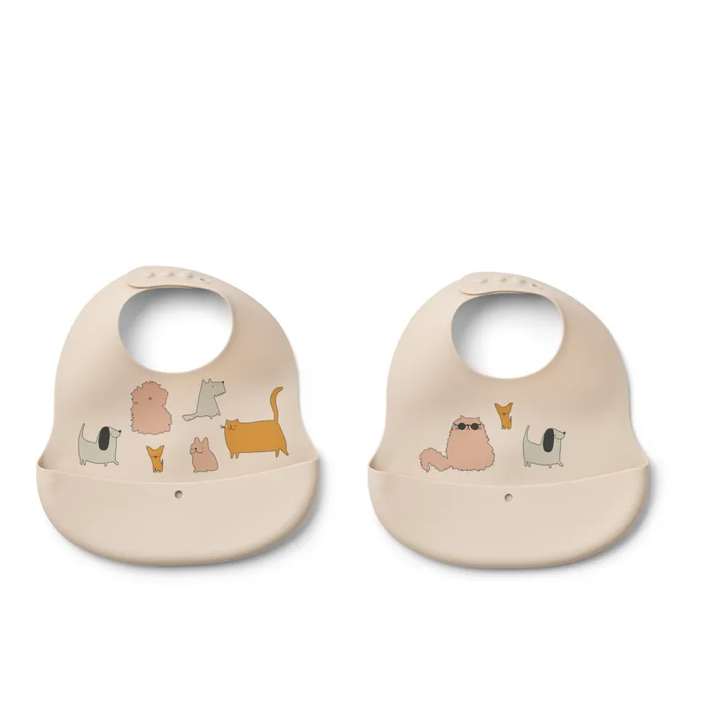 Bild 2 för Liewood Ember Haklapp 2-pack Cats and Dogs (Sandy)