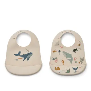 Produktfoto för Liewood haklapp silikon Tilda 2-pack, havsdjur/sand