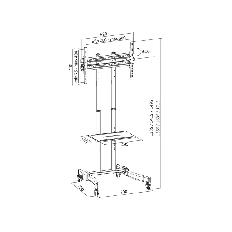Bild 2 för LogiLink BP0026, Multimediavagn, Svart, Plattskärm, 40 kg, 94 cm (37), 177,8 cm (70)