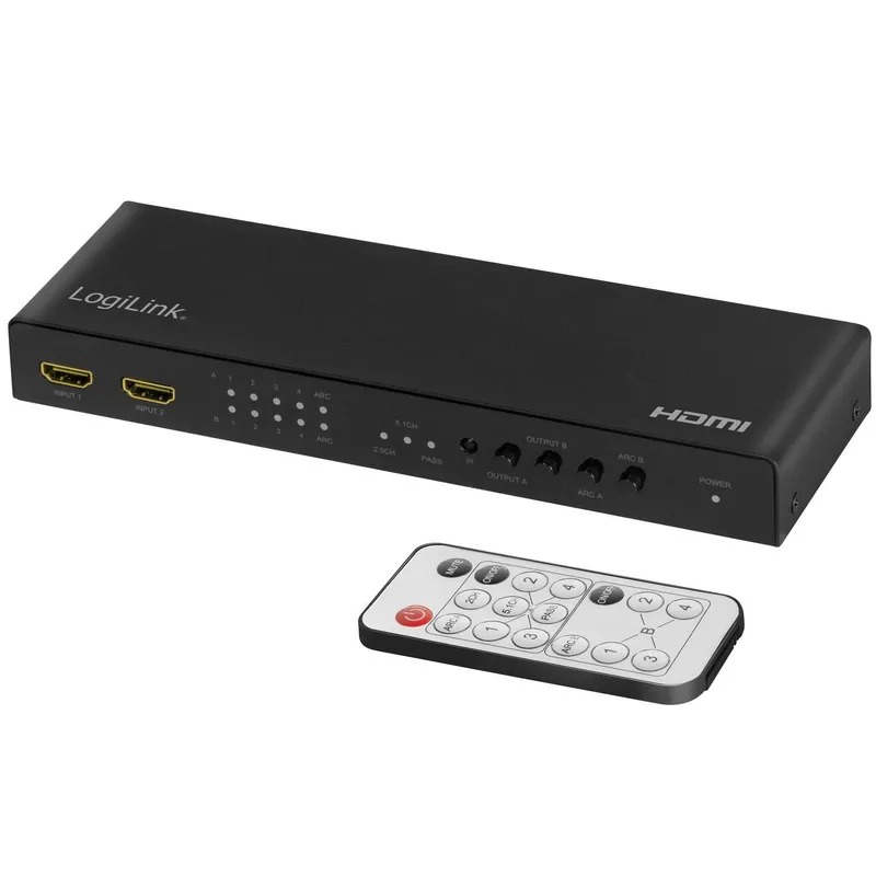 Bild 1 för LogiLink HDMI switch 4x2-Port matrix 4K/60 Hz HDR ARC extract scaler RC
