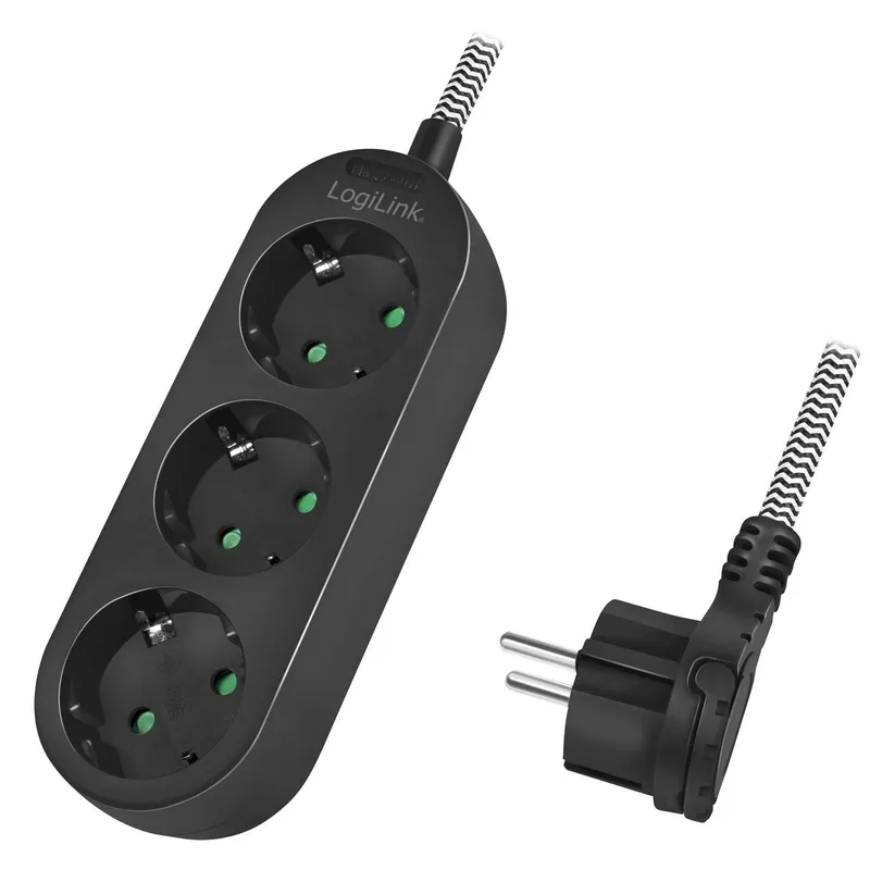 Bild 1 för LogiLink LPS261, 1,5 m, 3 AC-utgångar, inomhus, IP20, 1,5 mm ², Svart, Vit