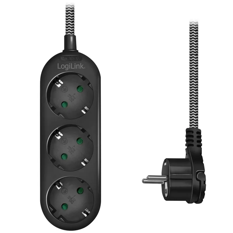 Bild 2 för LogiLink LPS261, 1,5 m, 3 AC-utgångar, inomhus, IP20, 1,5 mm ², Svart, Vit