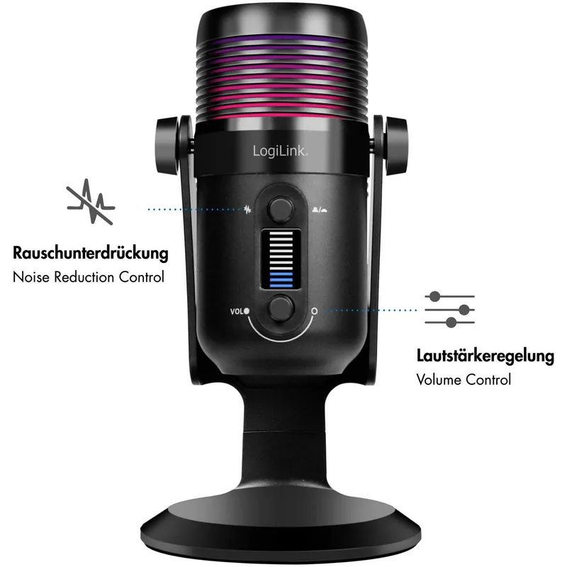 Bild 2 för LogiLink Mikrofon USB Riktad NRC RGB Svart