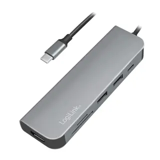 Produktfoto för LogiLink UA0343, USB 3.2 Gen 1 (3.1 Gen 1) Type-C, Gjuten aluminium, MicroSD (TransFlash), SD, HDMI, USB 3.2 Gen 1 (3.1 Gen 1) Type-A, USB 3.2 Gen 1 (3.1 Gen 1) Type-C, Android, 1 styck
